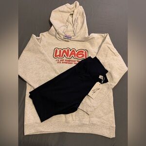 HANES Gray Hoodie with Navy Leggings